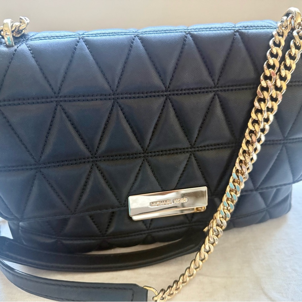 Michael Kors Black Quilted Crossbody Bag with Gold Chain